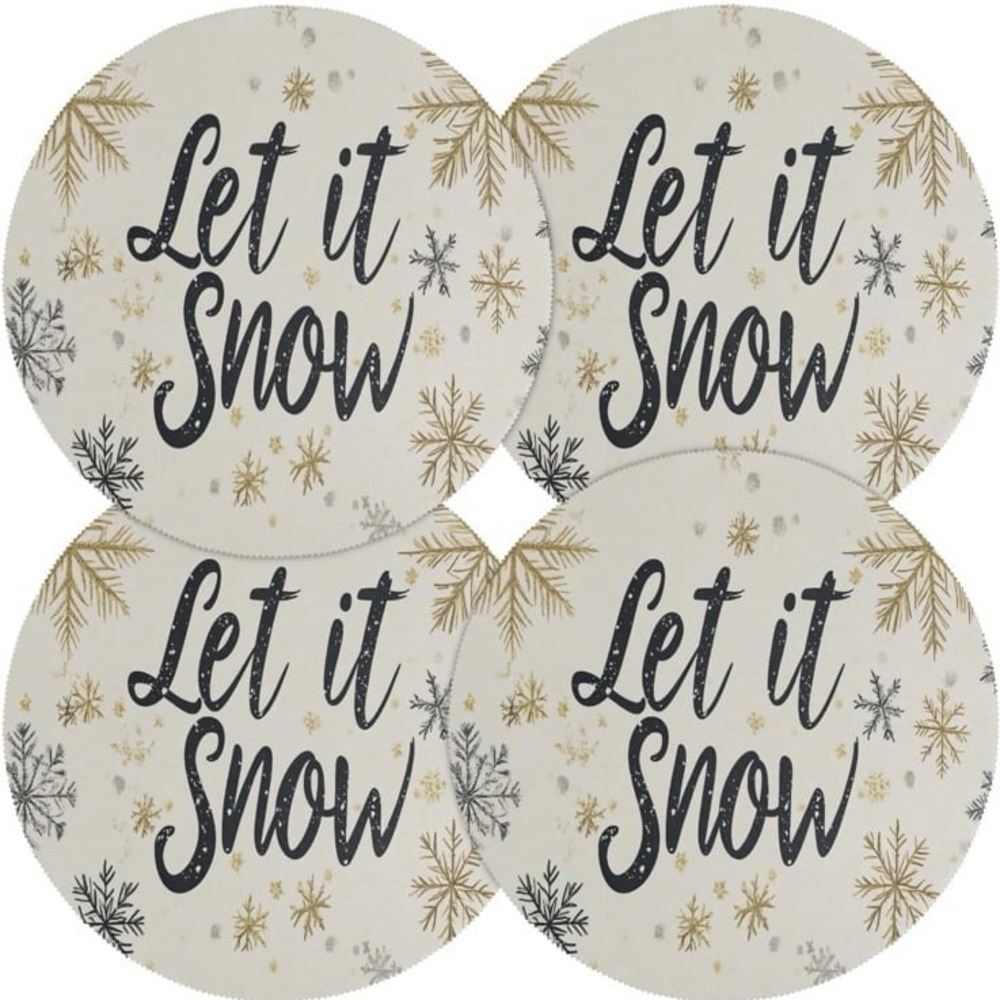NWOT Snowflakes Placemats Set of 4 Let It Snow Round Table Mats Heat Resistant W
